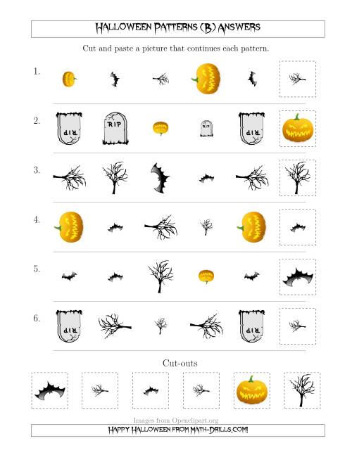 The Scary Halloween Picture Patterns with Shape, Size and Rotation Attributes (B) Math Worksheet Page 2