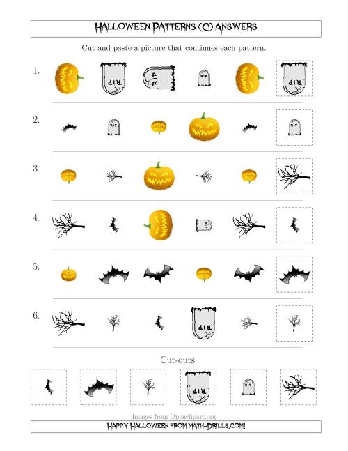 The Scary Halloween Picture Patterns with Shape, Size and Rotation Attributes (C) Math Worksheet Page 2