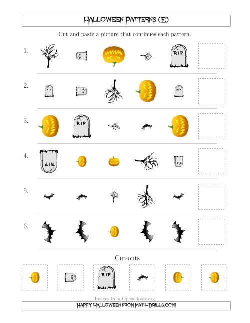 The Scary Halloween Picture Patterns with Shape, Size and Rotation Attributes (E) Math Worksheet