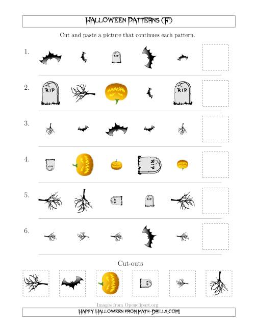 The Scary Halloween Picture Patterns with Shape, Size and Rotation Attributes (F) Math Worksheet
