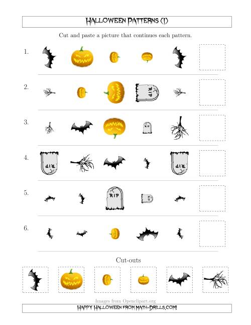 The Scary Halloween Picture Patterns with Shape, Size and Rotation Attributes (I) Math Worksheet