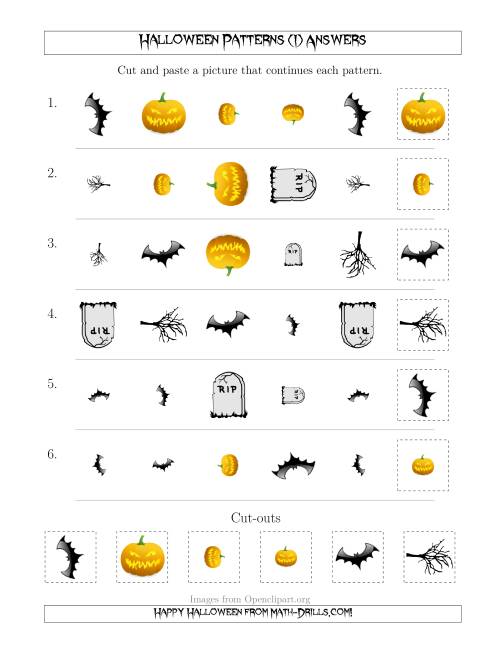The Scary Halloween Picture Patterns with Shape, Size and Rotation Attributes (I) Math Worksheet Page 2