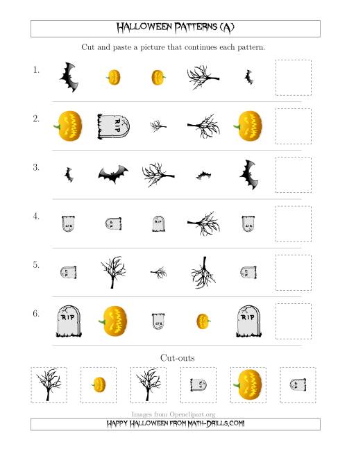 The Scary Halloween Picture Patterns with Shape, Size and Rotation Attributes (All) Math Worksheet