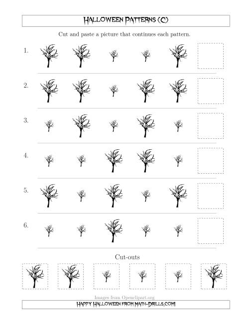The Scary Halloween Picture Patterns with Size Attribute Only (C) Math Worksheet