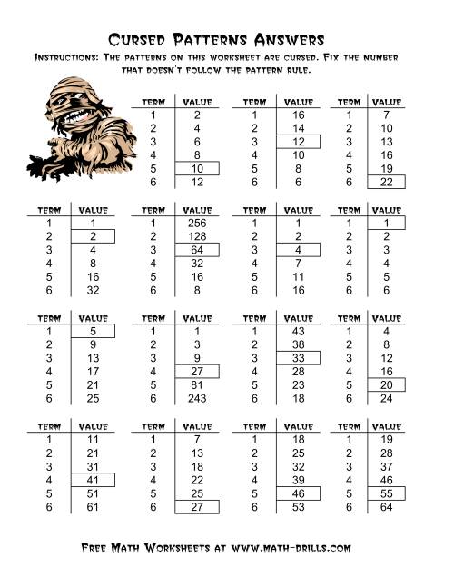 The Halloween Cursed Number Patterns (A) Math Worksheet Page 2