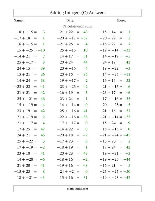 The Adding Integers from -25 to 25 (No Parentheses) (C) Math Worksheet Page 2