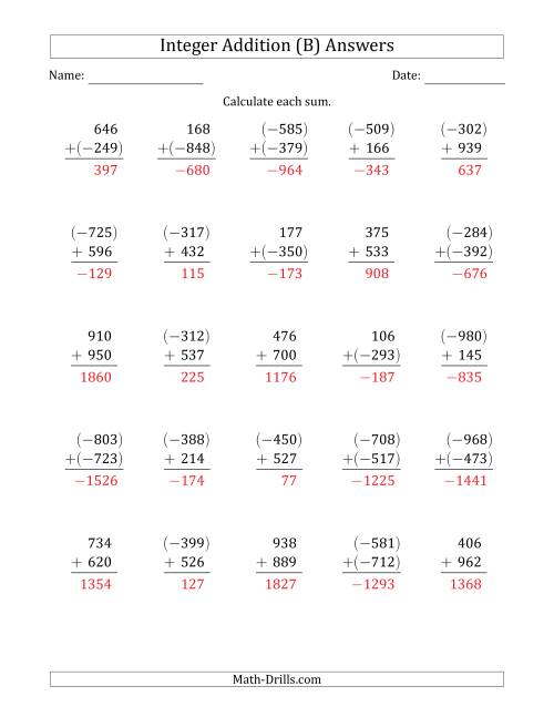 The Three-Digit Integer Addition (Vertically Arranged) (B) Math Worksheet Page 2