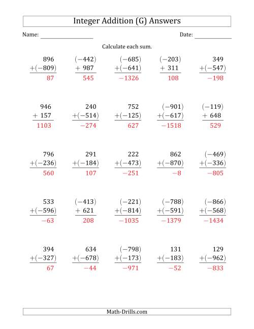 The Three-Digit Integer Addition (Vertically Arranged) (G) Math Worksheet Page 2