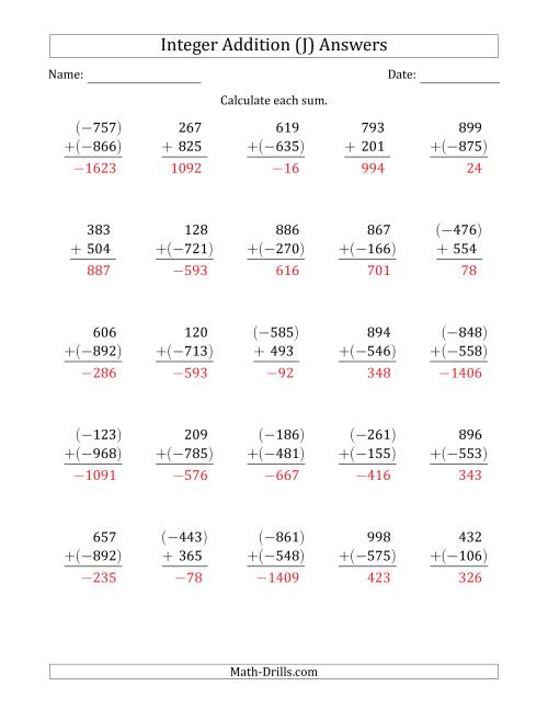 The Three-Digit Integer Addition (Vertically Arranged) (J) Math Worksheet Page 2