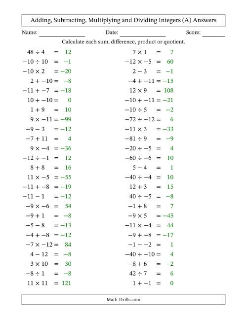 Adding, Subtracting, Multiplying and Dividing Mixed Integers from -12 ...