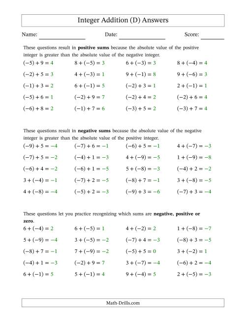 The Scaffolded Mixed Integer Addition (D) Math Worksheet Page 2