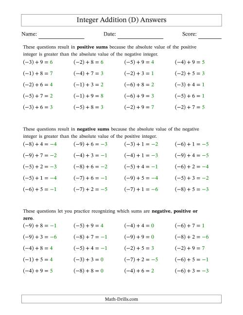 The Scaffolded Negative Plus Positive Integer Addition (D) Math Worksheet Page 2