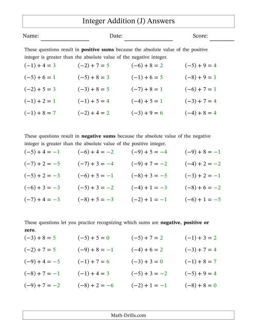 The Scaffolded Negative Plus Positive Integer Addition (J) Math Worksheet Page 2