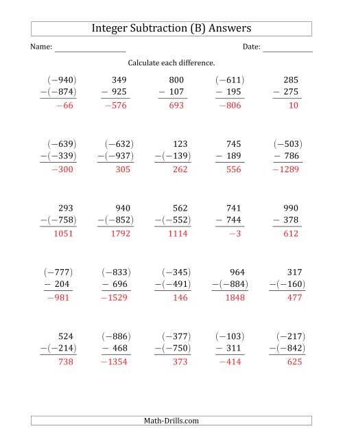 The Three-Digit Integer Subtraction (Vertically Arranged) (B) Math Worksheet Page 2