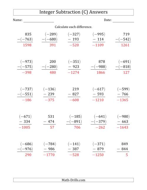 The Three-Digit Integer Subtraction (Vertically Arranged) (C) Math Worksheet Page 2