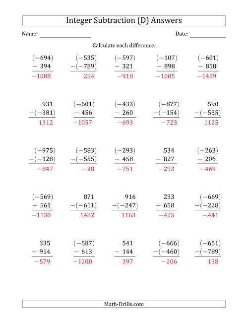 The Three-Digit Integer Subtraction (Vertically Arranged) (D) Math Worksheet Page 2