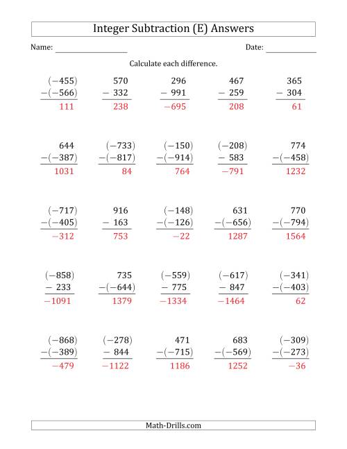 The Three-Digit Integer Subtraction (Vertically Arranged) (E) Math Worksheet Page 2
