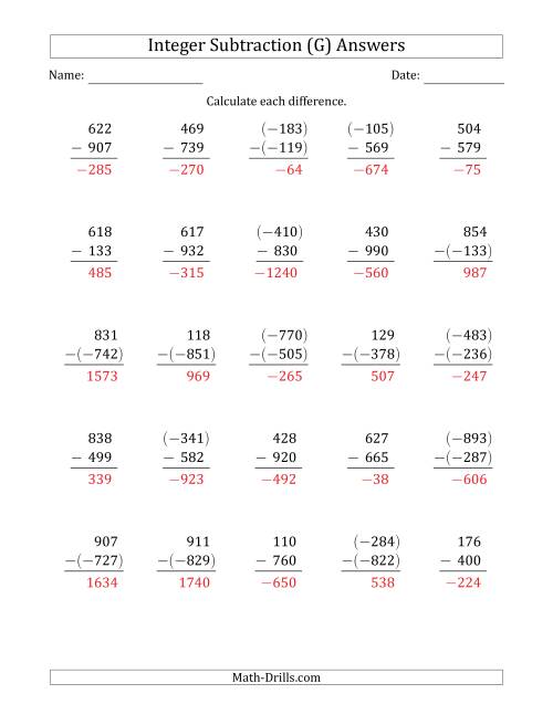 The Three-Digit Integer Subtraction (Vertically Arranged) (G) Math Worksheet Page 2