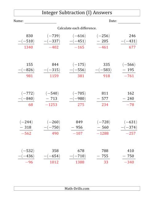 The Three-Digit Integer Subtraction (Vertically Arranged) (I) Math Worksheet Page 2