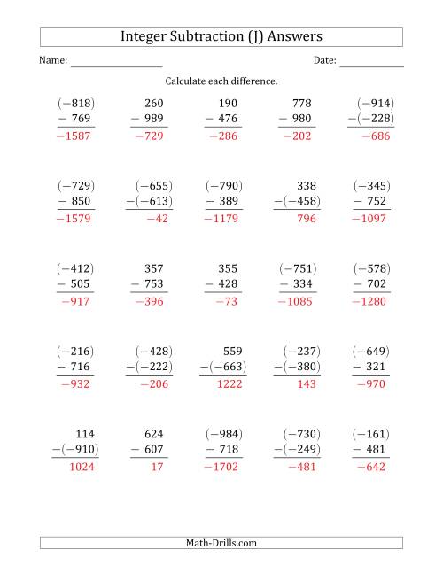 The Three-Digit Integer Subtraction (Vertically Arranged) (J) Math Worksheet Page 2