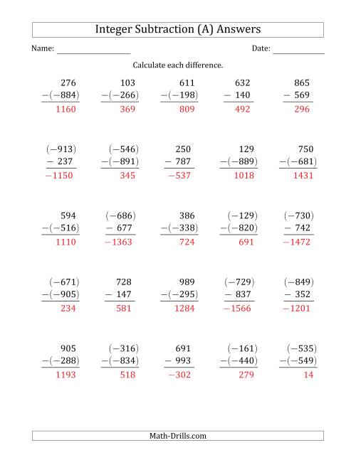 The Three-Digit Integer Subtraction (Vertically Arranged) (All) Math Worksheet Page 2