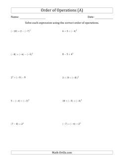 Order of Operations with Negative and Positive Integers (Three Steps)
