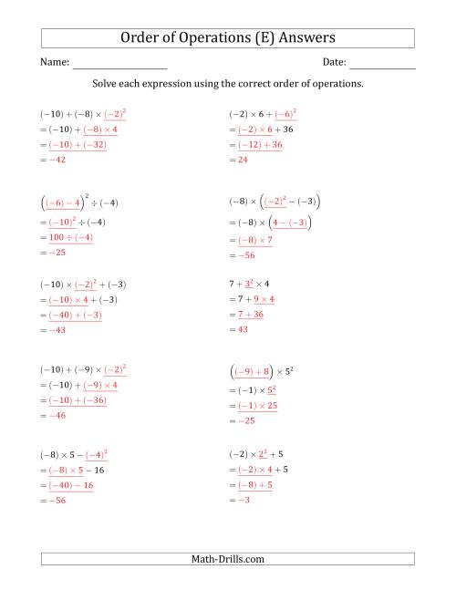The Order of Operations with Negative and Positive Integers (Three Steps) (E) Math Worksheet Page 2