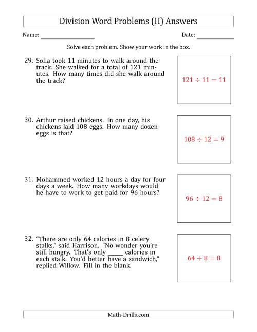 The Division Word Problems with Division Facts from 5 to 12 (H) Math Worksheet Page 2