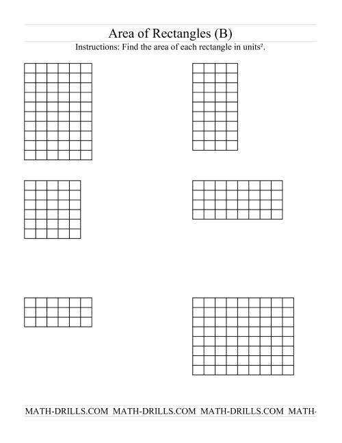 The Area of Rectangles Grid Form (B) Math Worksheet