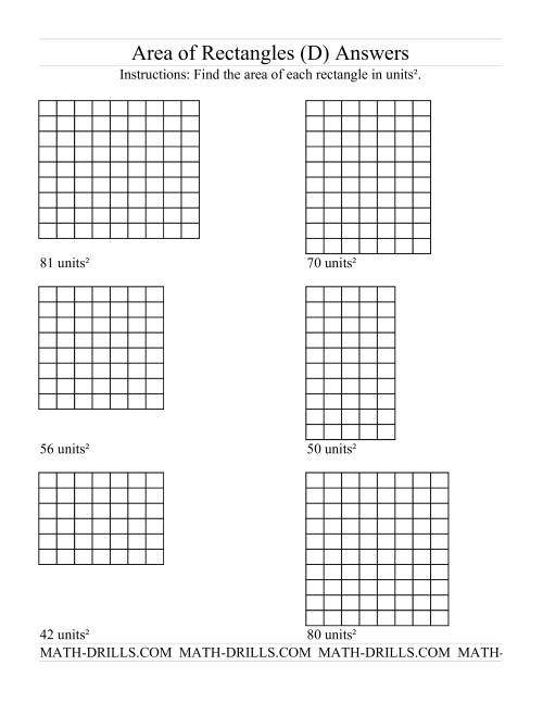 The Area of Rectangles Grid Form (D) Math Worksheet Page 2