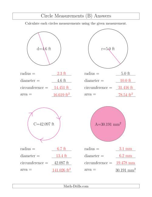 The Calculate All Circle Measurements (B) Math Worksheet Page 2