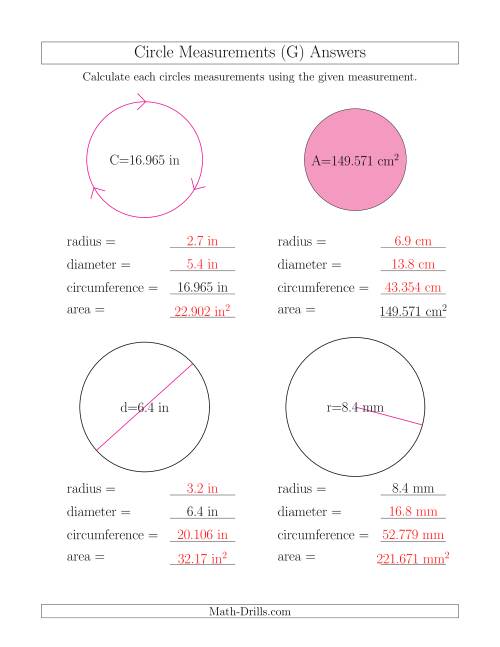 The Calculate All Circle Measurements (G) Math Worksheet Page 2