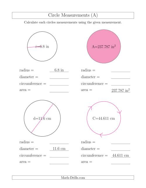 The Calculate All Circle Measurements (All) Math Worksheet