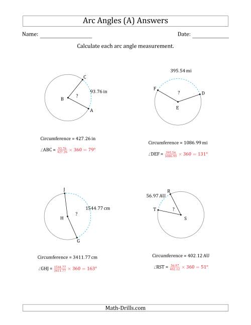The Calculating Circle Arc Angle Measurements from Circumference (A) Math Worksheet Page 2
