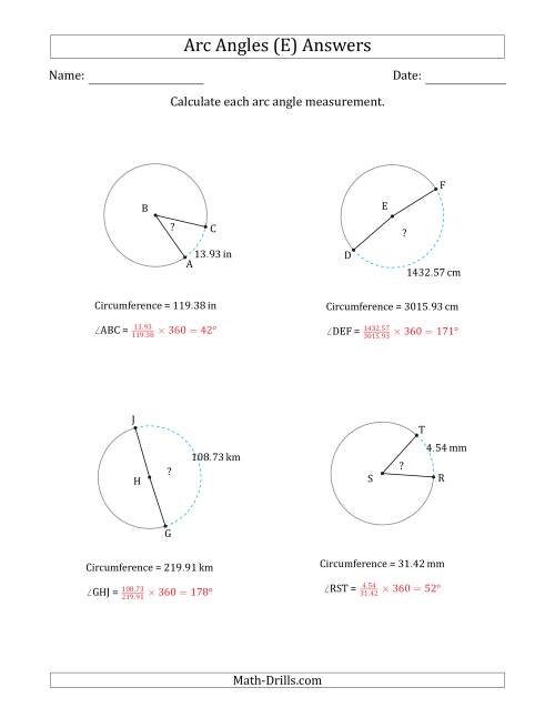 The Calculating Circle Arc Angle Measurements from Circumference (E) Math Worksheet Page 2