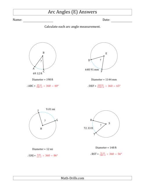 The Calculating Circle Arc Angle Measurements from Diameter (E) Math Worksheet Page 2