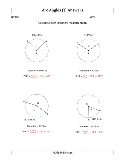 The Calculating Circle Arc Angle Measurements from Diameter (J) Math Worksheet Page 2
