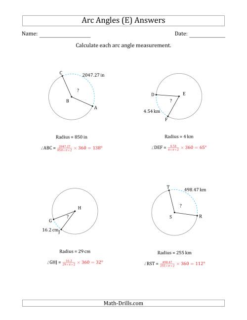 The Calculating Circle Arc Angle Measurements from Radius (E) Math Worksheet Page 2
