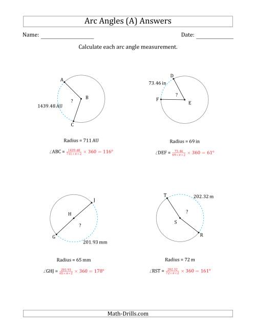 The Calculating Circle Arc Angle Measurements from Radius (All) Math Worksheet Page 2