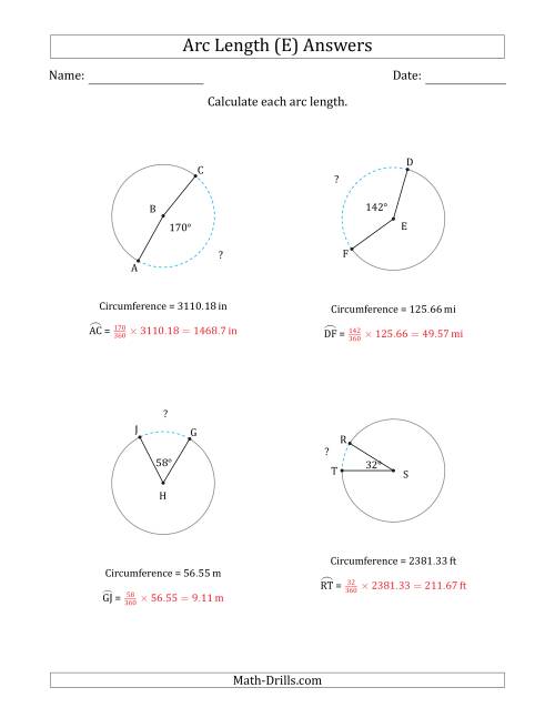 The Calculating Circle Arc Length from Circumference (E) Math Worksheet Page 2