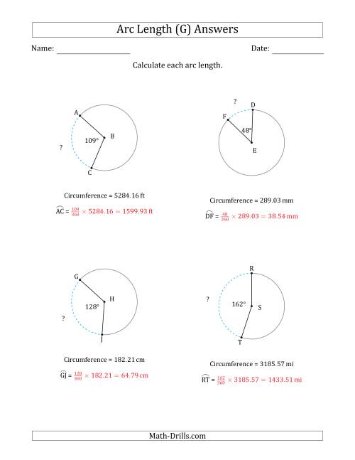 The Calculating Circle Arc Length from Circumference (G) Math Worksheet Page 2