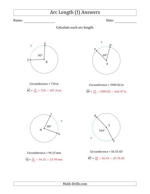 The Calculating Circle Arc Length from Circumference (I) Math Worksheet Page 2