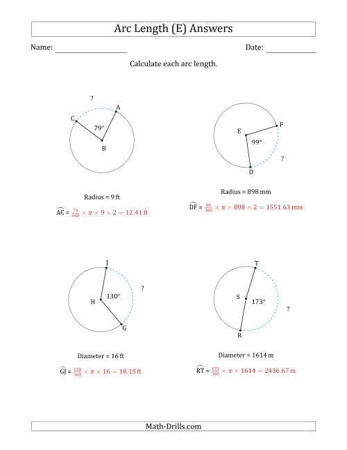 The Calculating Circle Arc Length from Radius or Diameter (E) Math Worksheet Page 2