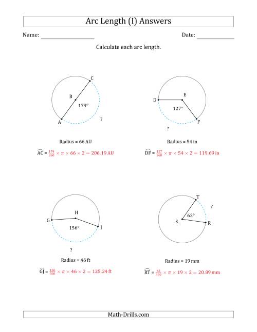 The Calculating Circle Arc Length from Radius (I) Math Worksheet Page 2