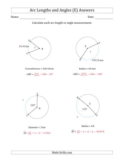 The Calculating Arc Length or Angle from Circumference, Radius or Diameter (E) Math Worksheet Page 2