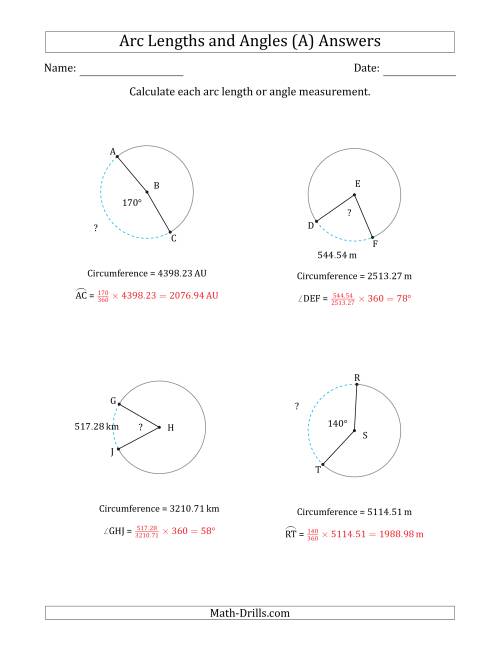 The Calculating Arc Length or Angle from Circumference (A) Math Worksheet Page 2