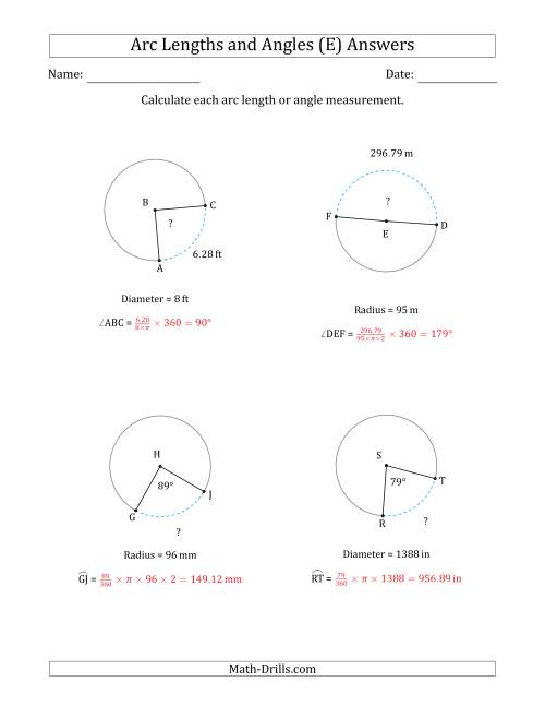 The Calculating Arc Length or Angle from Radius or Diameter (E) Math Worksheet Page 2