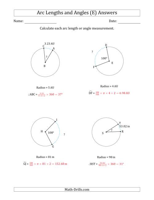 The Calculating Arc Length or Angle from Radius (E) Math Worksheet Page 2
