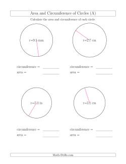 Calculate Circumference and Area of Circles from Radius