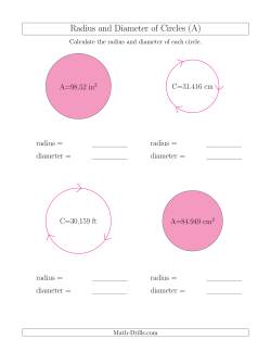 Calculate Radius and Diameter of Circles